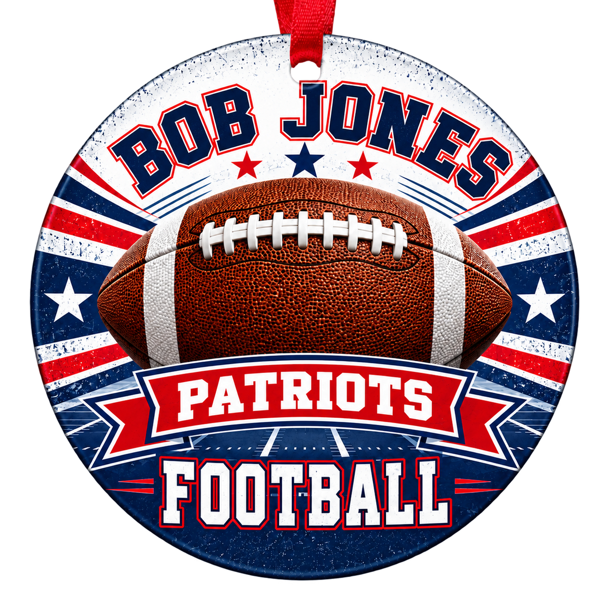 BOB JONES PATRIOTS football Christmas ornament in red, white and blue, Madison, Alabama