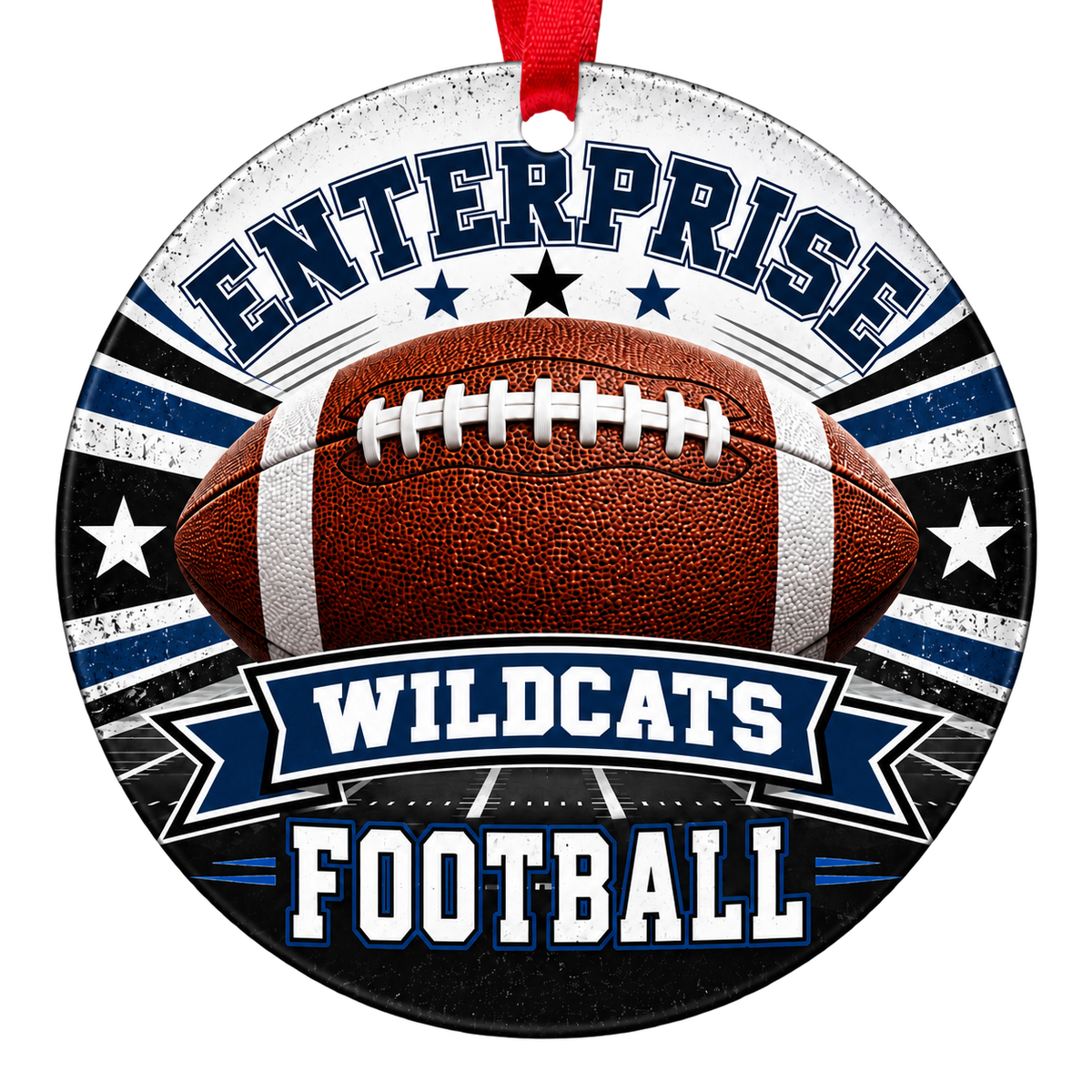 ENTERPRISE WILDCATS football Christmas ornament in navy blue and white, Enterprise, Alabama