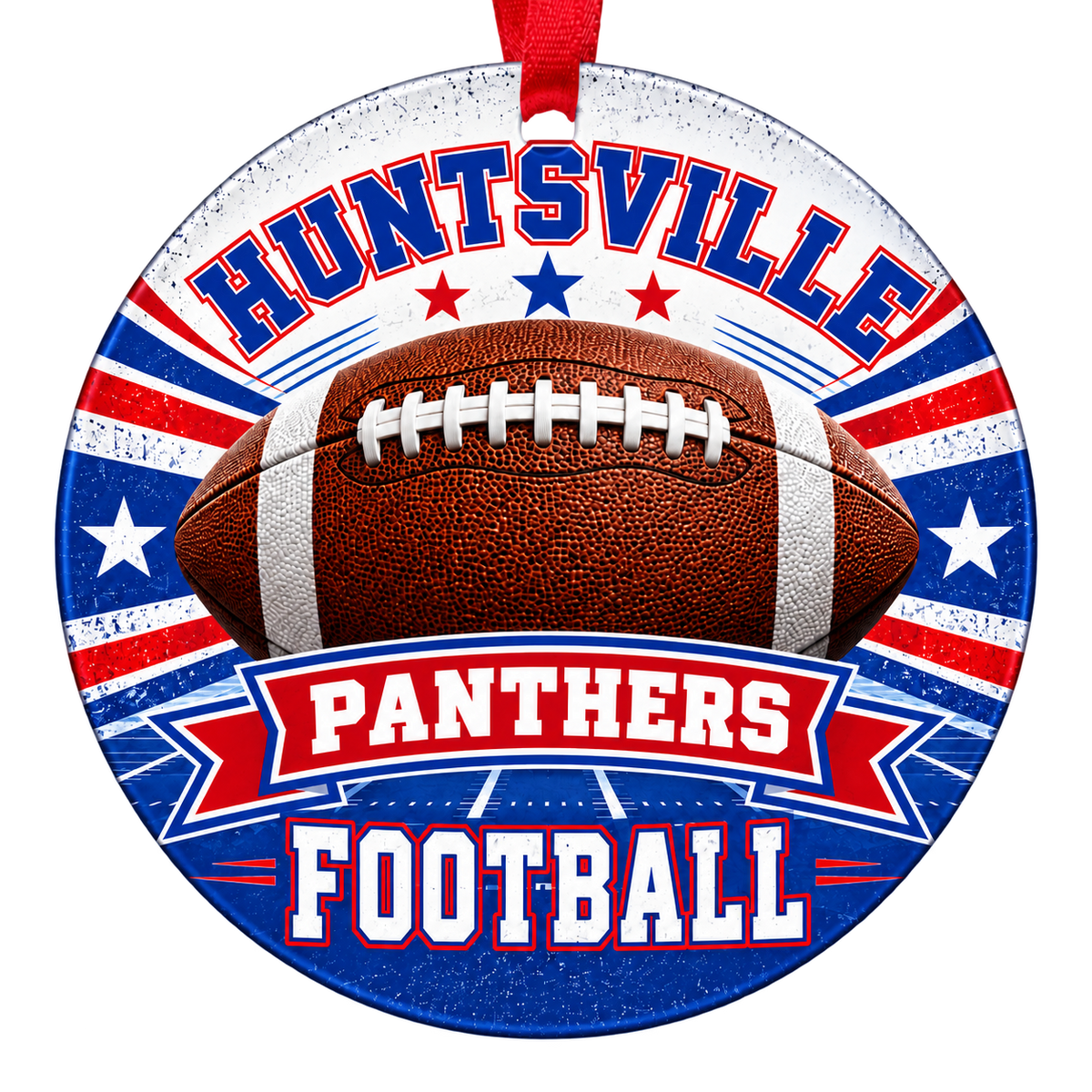 HUNTSVILLE PANTHERS football Christmas ornament in red and blue, Huntsville, Alabama