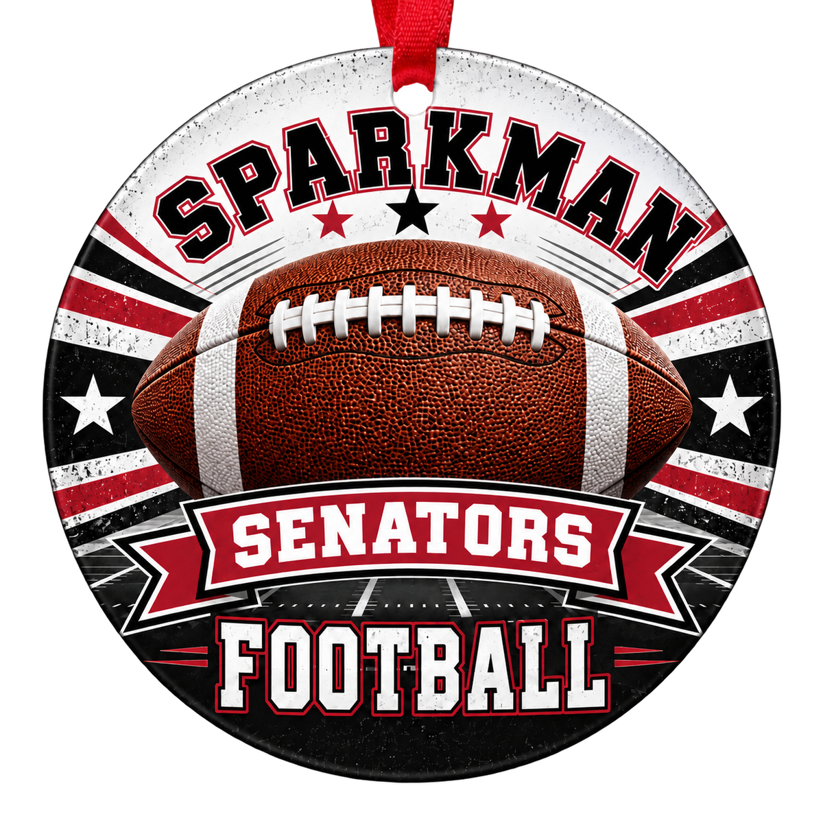SPARKMAN SENATORS football Christmas ornament in cardinal, black and white, Harvest, Alabama