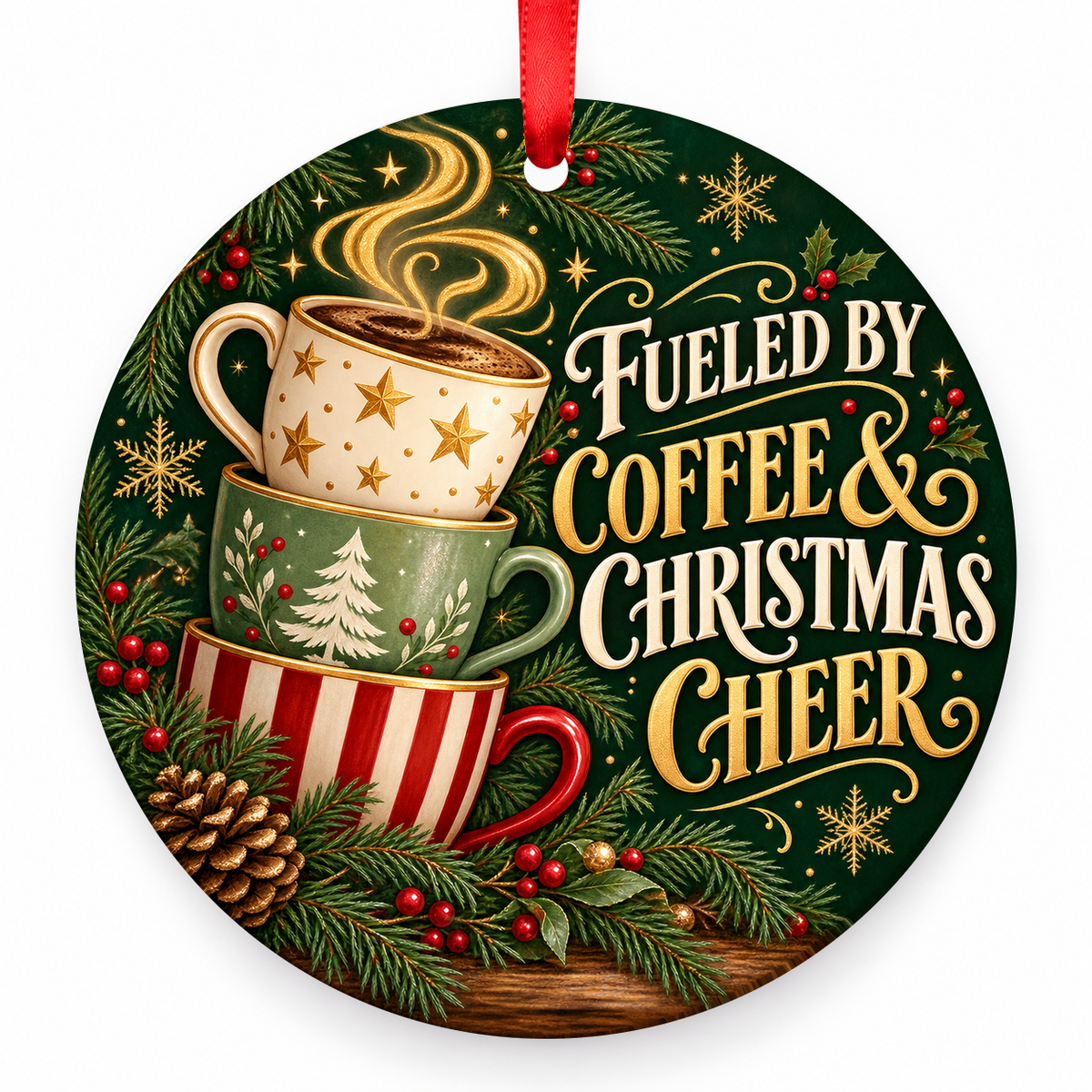 Fueled by Coffee and Christmas Cheer coffee Christmas ornament