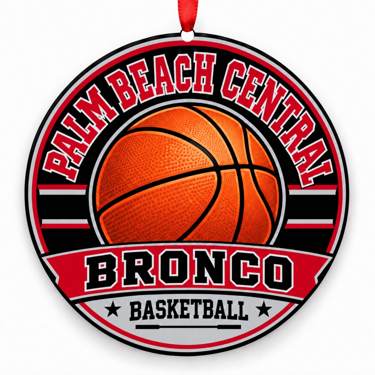 Palm Beach Central High School Bronco basketball Christmas ornament mockup