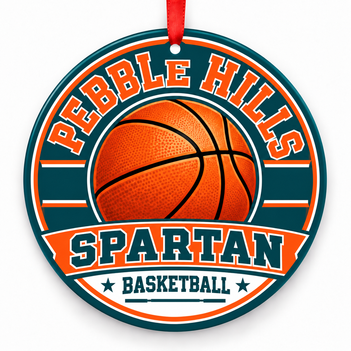 Pebble Hills High School Spartan basketball Christmas ornament mockup