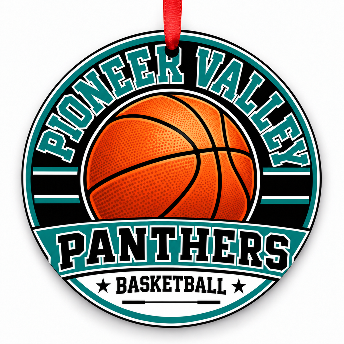 Pioneer Valley High Panthers basketball Christmas ornament