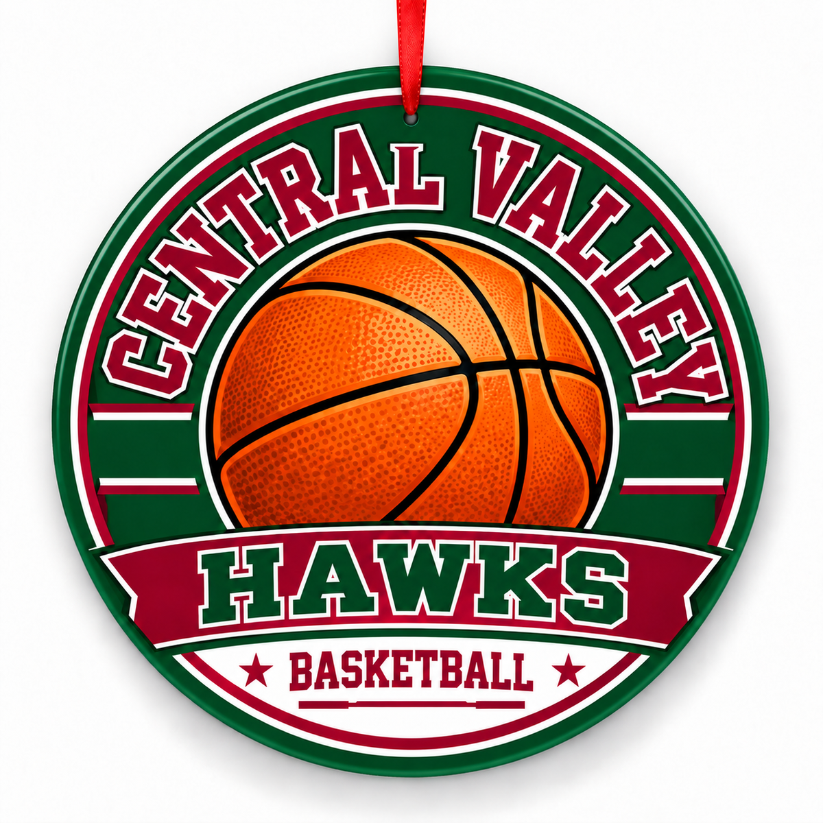 Central Valley High School Hawks basketball Christmas ornament mockup