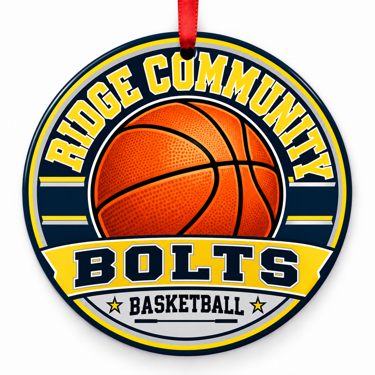 Ridge Community High School Bolts basketball Christmas ornament