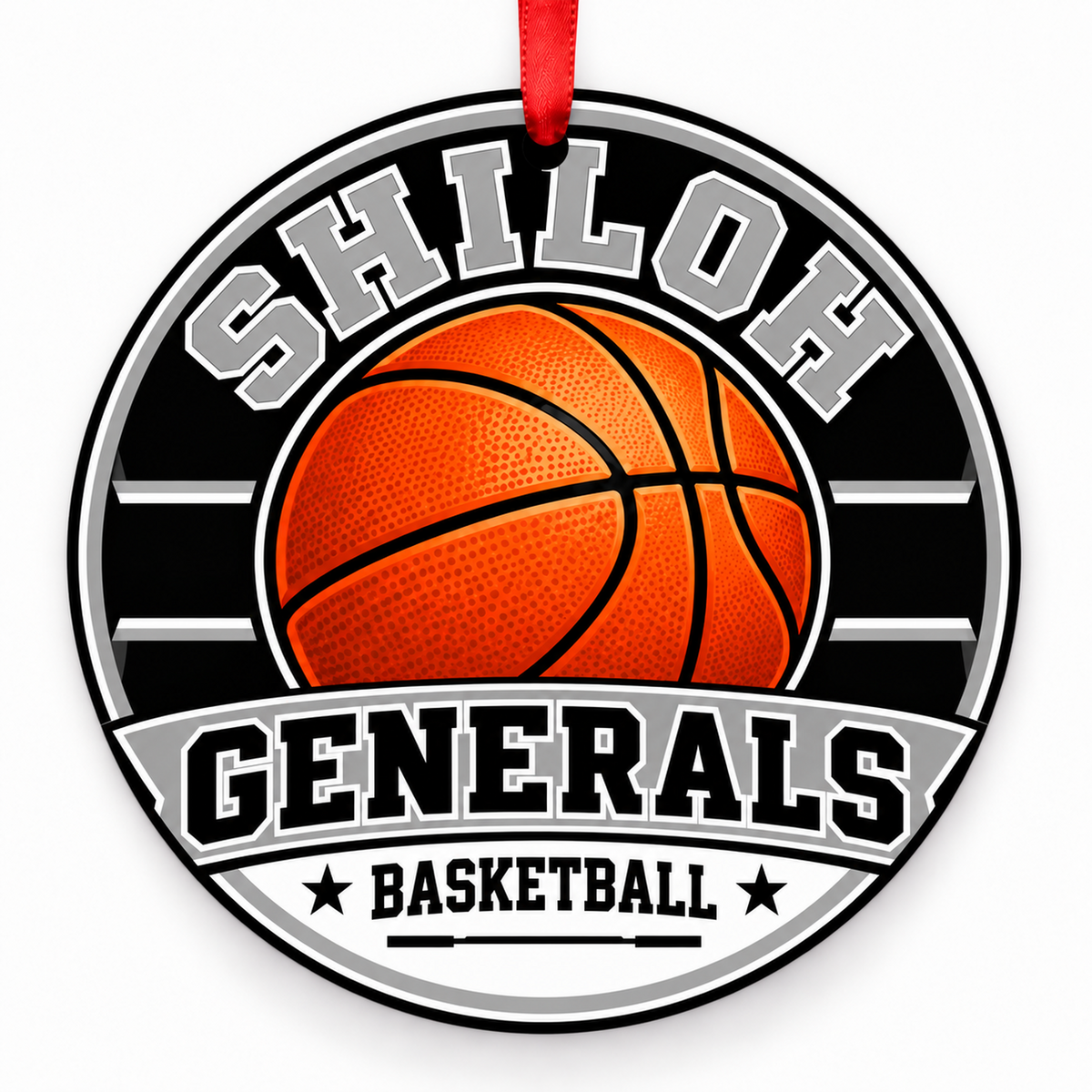 Shiloh High School Generals basketball Christmas ornament in black and silver