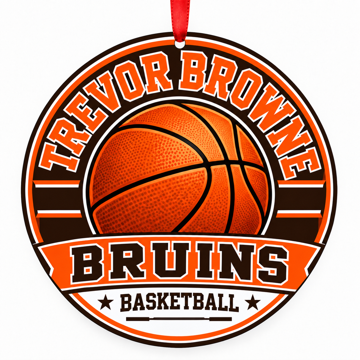Trevor Browne High School Bruins basketball Christmas ornament mockup