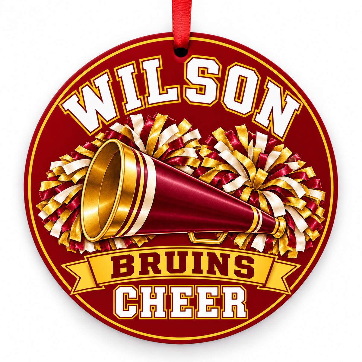 Wilson High School Bruins cheer ornament – Megaphone and Pom-Poms