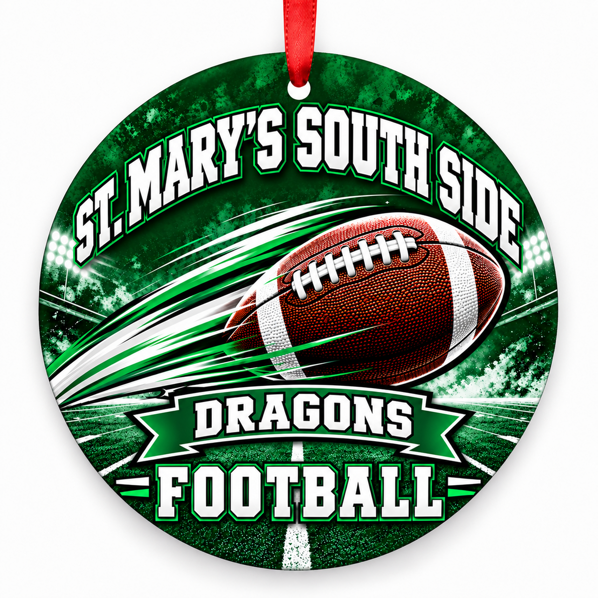 St. Mary's South Side Catholic High School Dragons – Football in Motion 3-inch football ornament, SAINT LOUIS, Missouri