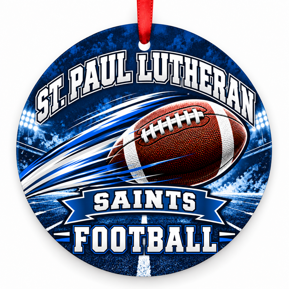 St. Paul Lutheran (Concordia) High School Saints – Football in Motion 3-inch football ornament, Concordia, Missouri