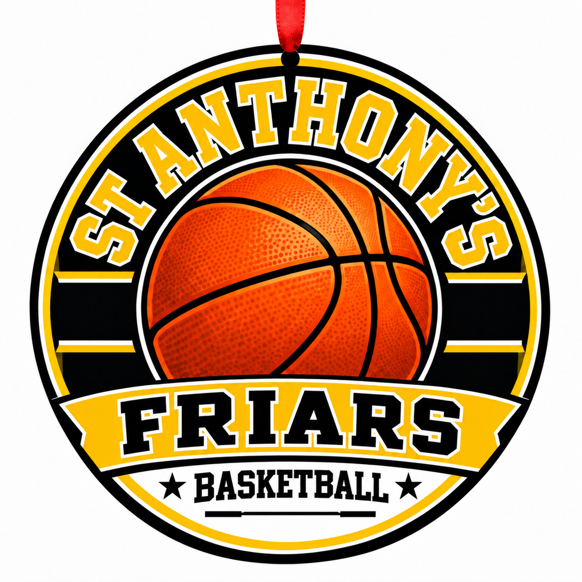 St. Anthony's High School Friars basketball ornament with red ribbon, Huntington Station New York