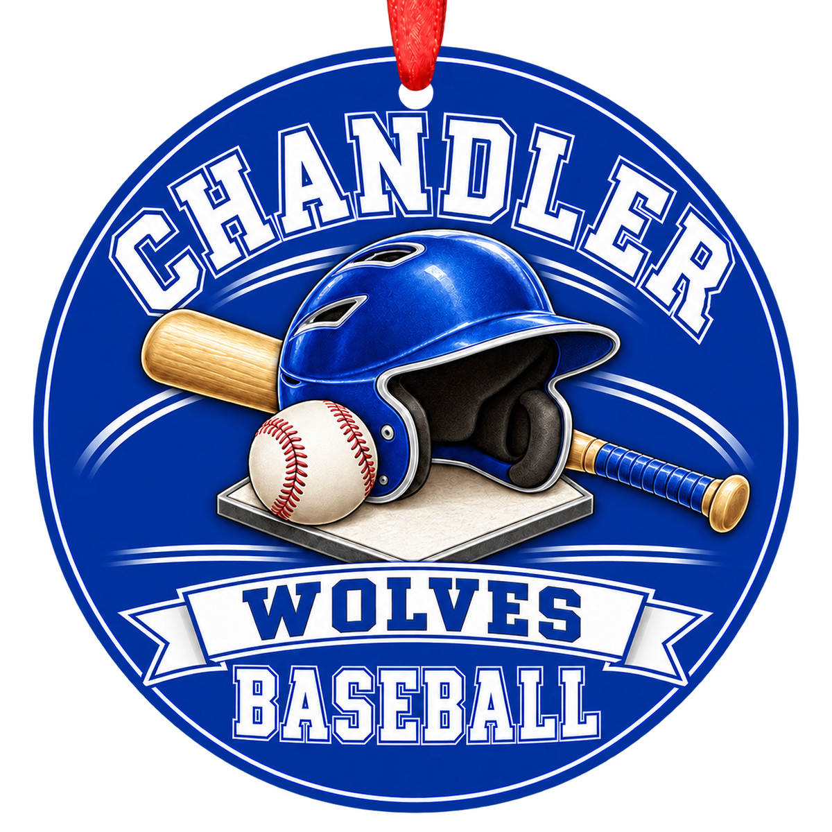 Chandler Wolves baseball Christmas ornament, Helmet and Bat design, Chandler, Arizona