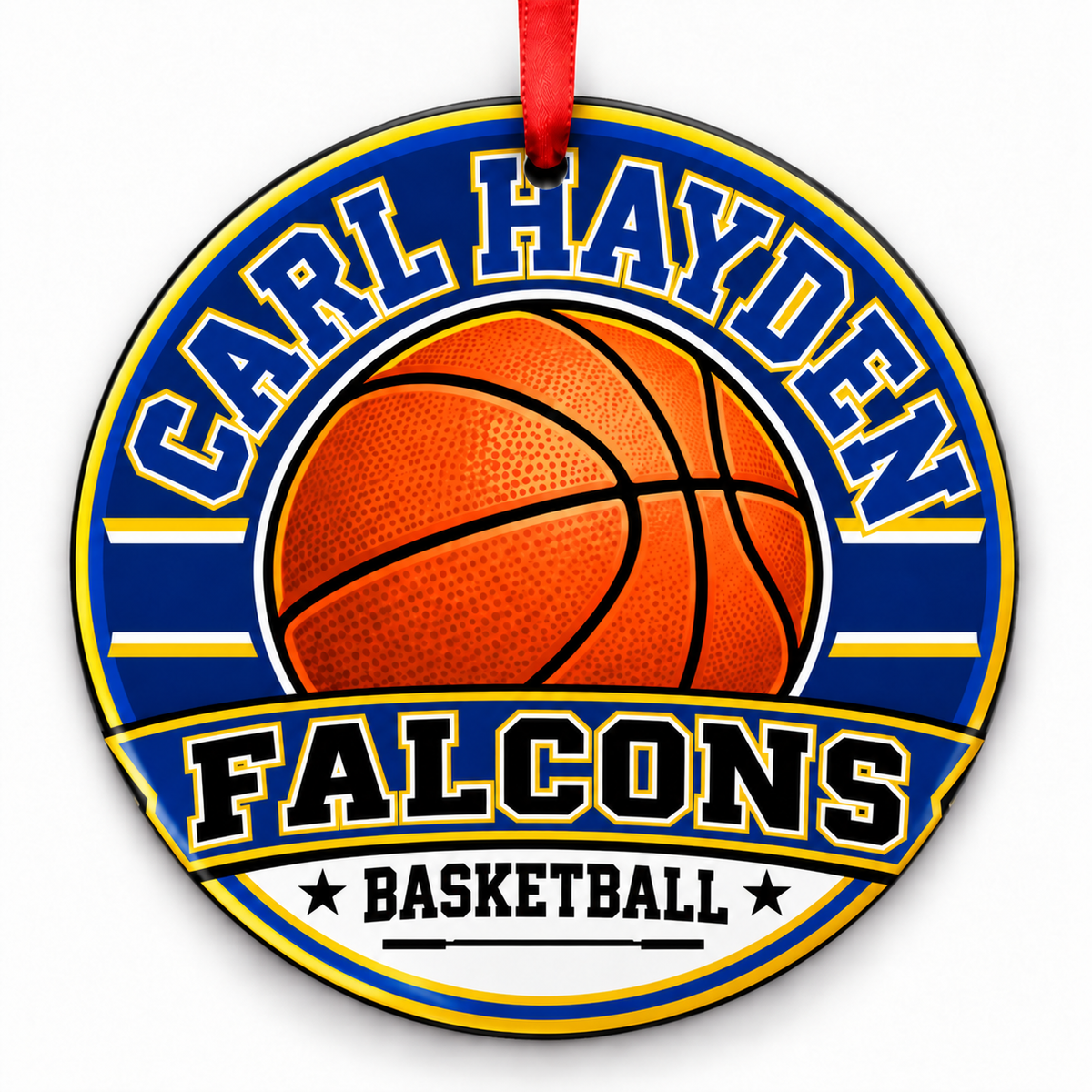 Carl Hayden High School Falcons basketball ornament with red ribbon, PHOENIX Arizona