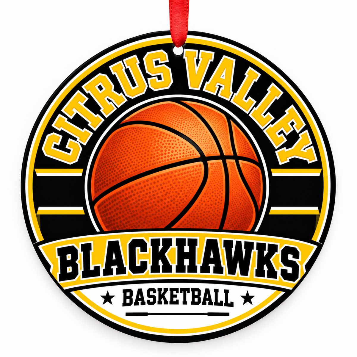 Citrus Valley High Blackhawks basketball Christmas ornament
