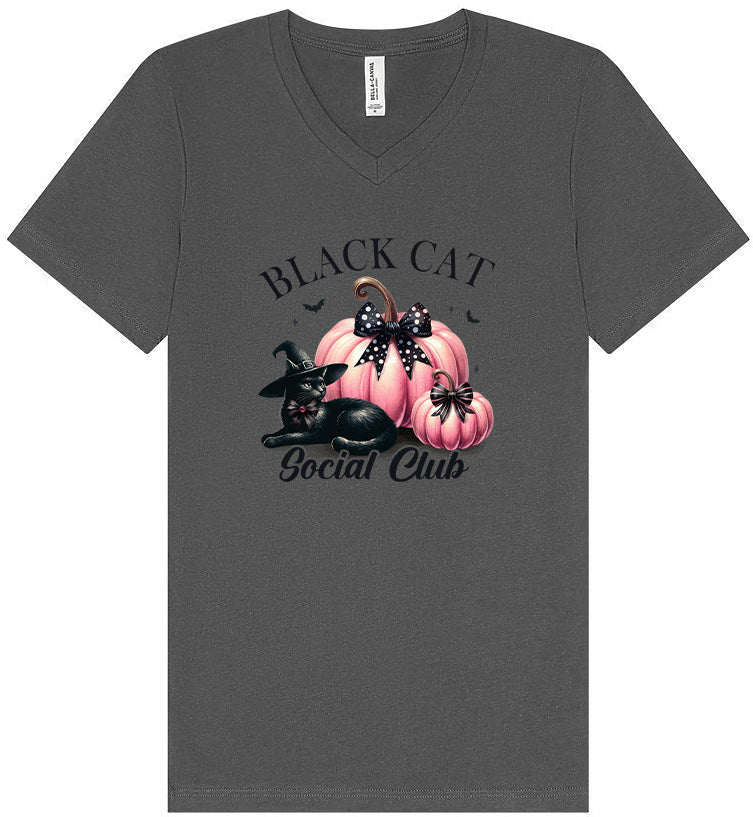 Pink and Black Cat Social Club Unisex V-Neck Shirt