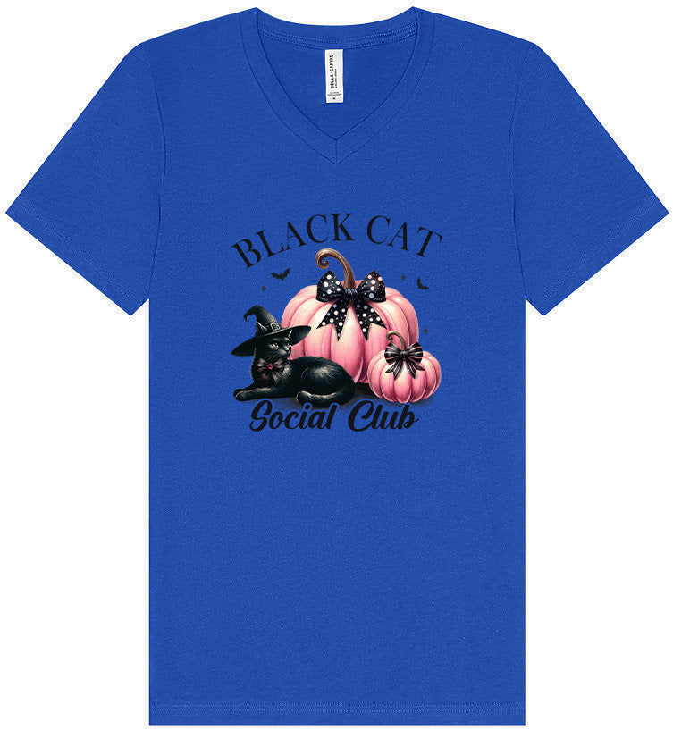 Pink and Black Cat Social Club Unisex V-Neck Shirt