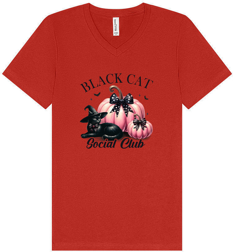 Pink and Black Cat Social Club Unisex V-Neck Shirt