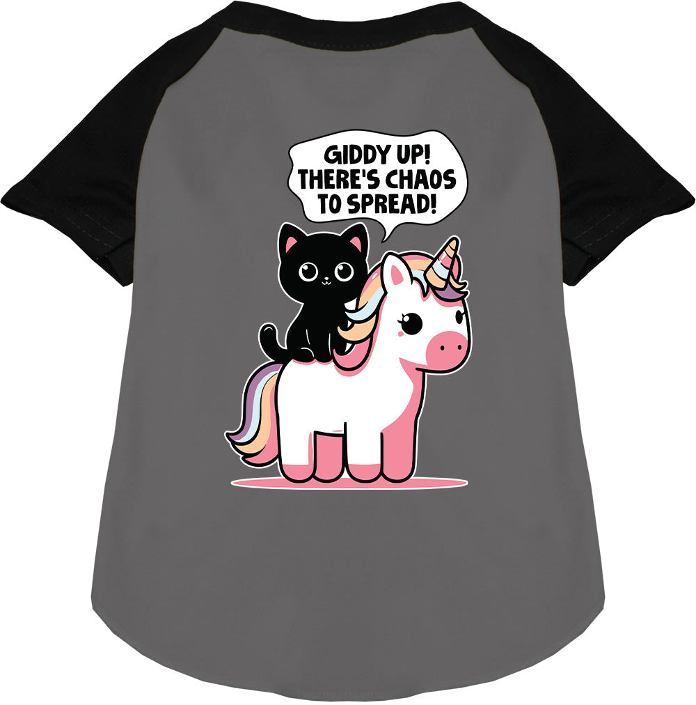 Gray pet raglan shirt with unicorn and cat design