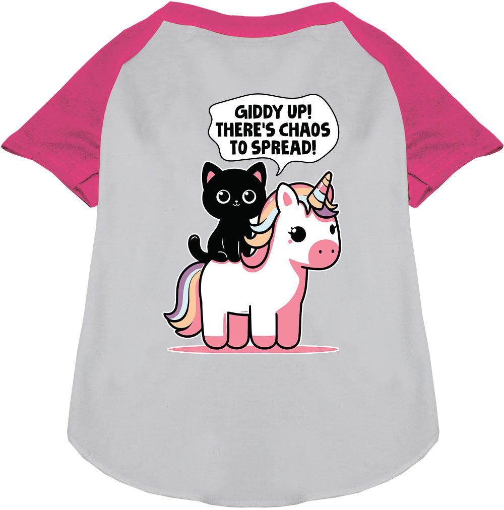 Pink pet raglan shirt with unicorn and cat design