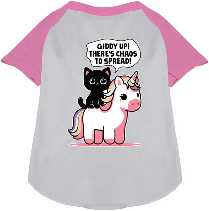 Light pink pet raglan shirt with unicorn and cat design