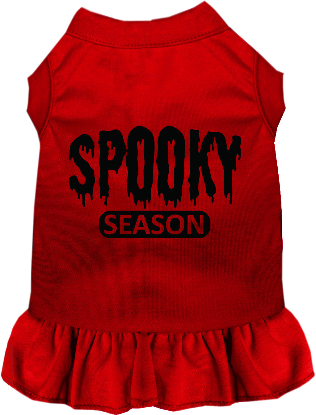 Red spooky season pet dress with ruffled skirt