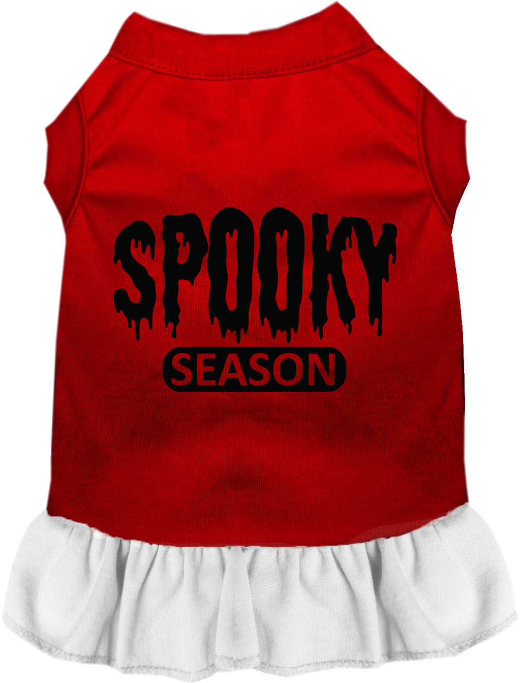 Red spooky season pet dress with white ruffled skirt