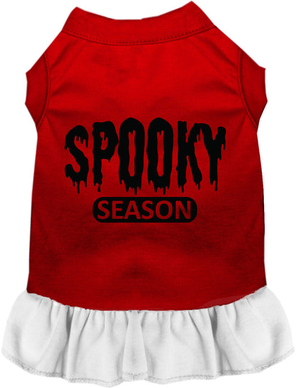 Red spooky season pet dress with white ruffled skirt