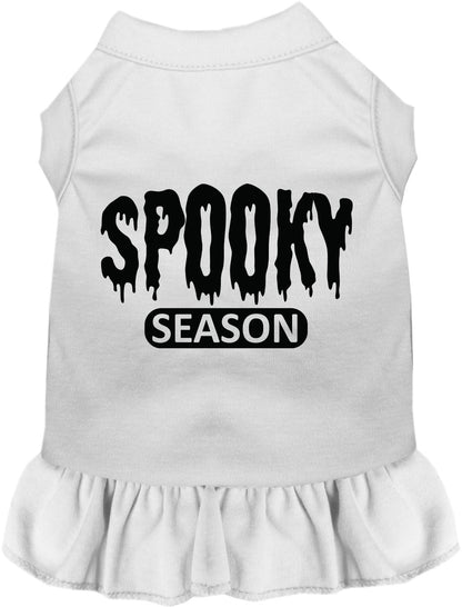 White spooky season pet dress with ruffled skirt