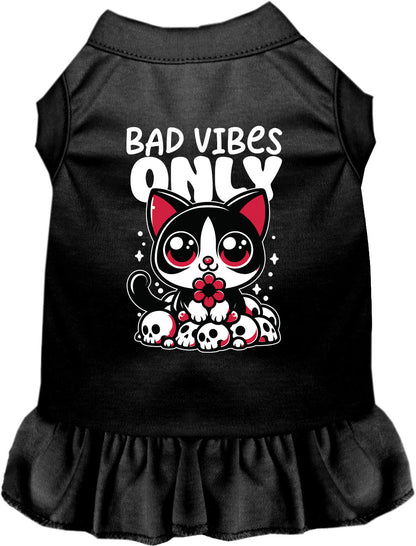 Black Bad Vibes Only pet dress with cat design