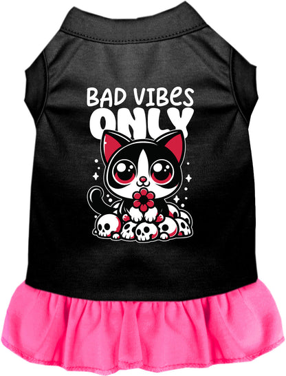 Black and pink Bad Vibes Only pet dress with cat design