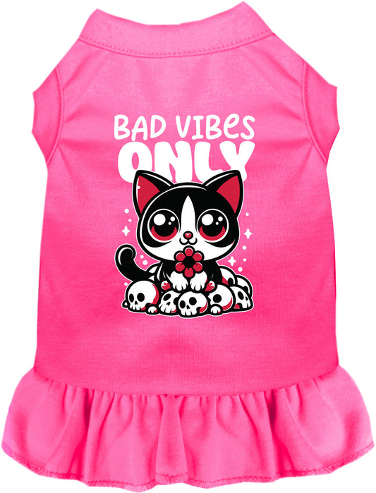 Pink Bad Vibes Only pet dress with cat design