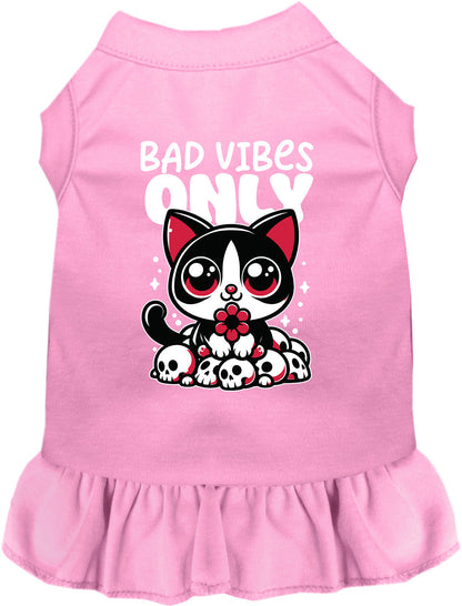 Light pink Bad Vibes Only pet dress with cat design