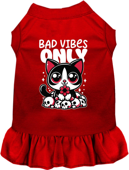 Red Bad Vibes Only pet dress with cat design