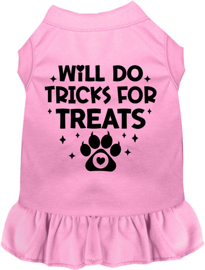 Pink pet dress with 'Will Do Tricks for Treats' print