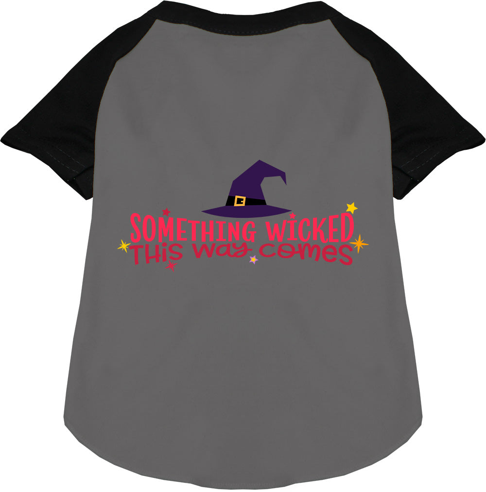 Black raglan pet shirt with 'Something Wicked' design