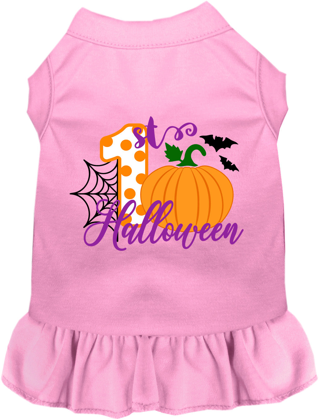 Pink My First Halloween pet dress with pumpkin design