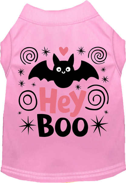 Pink Hey Boo! pet shirt with bat design