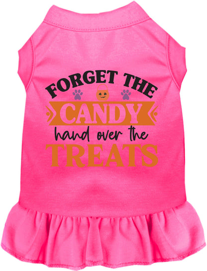 Pink pet dress with 'Forget the Candy' print