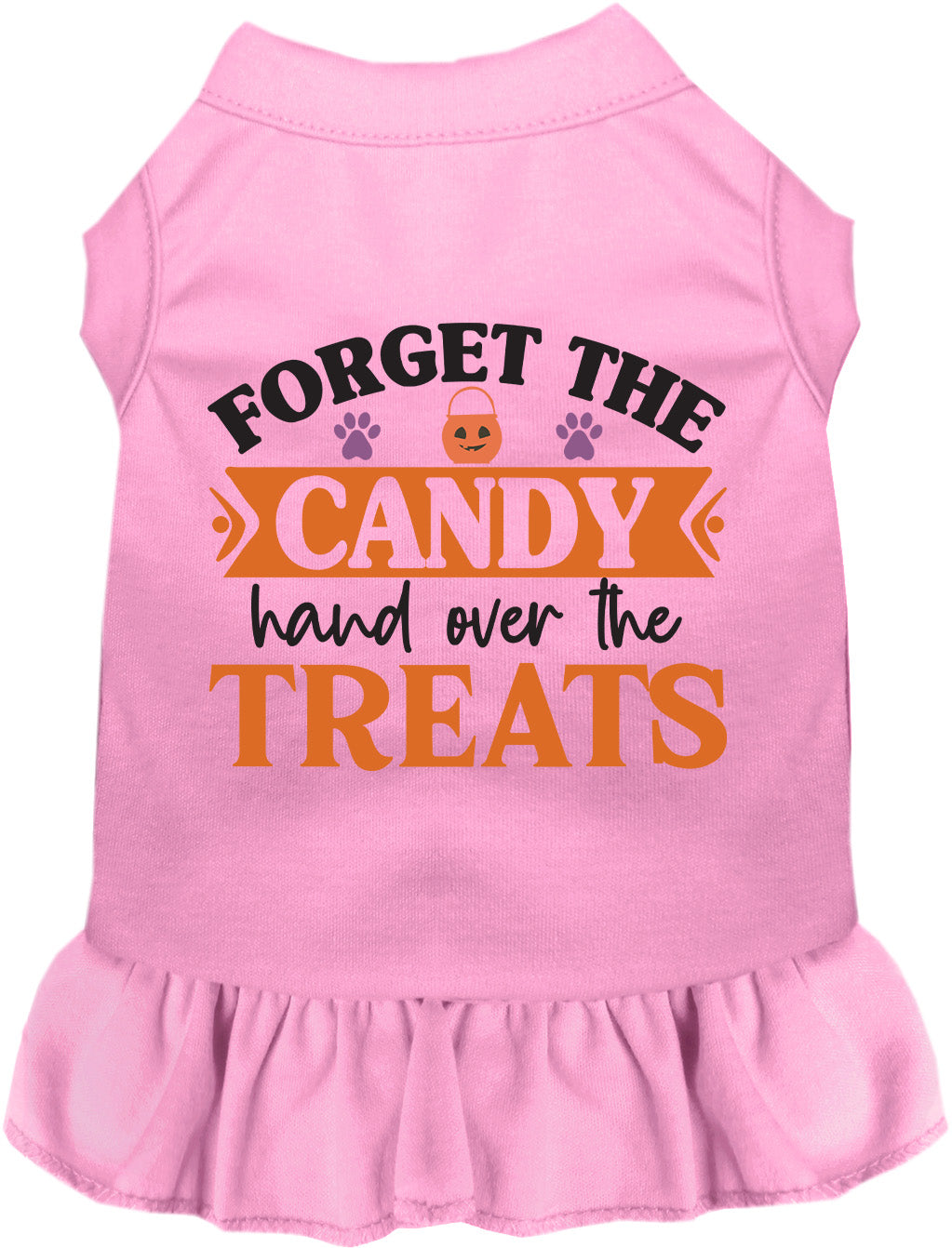 Light pink pet dress with 'Forget the Candy' print