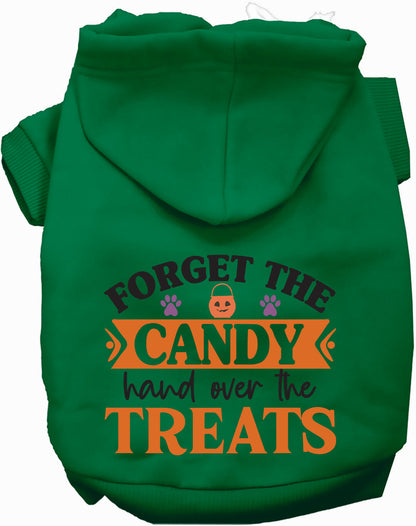 Green pet hoodie with 'Forget the Candy' design