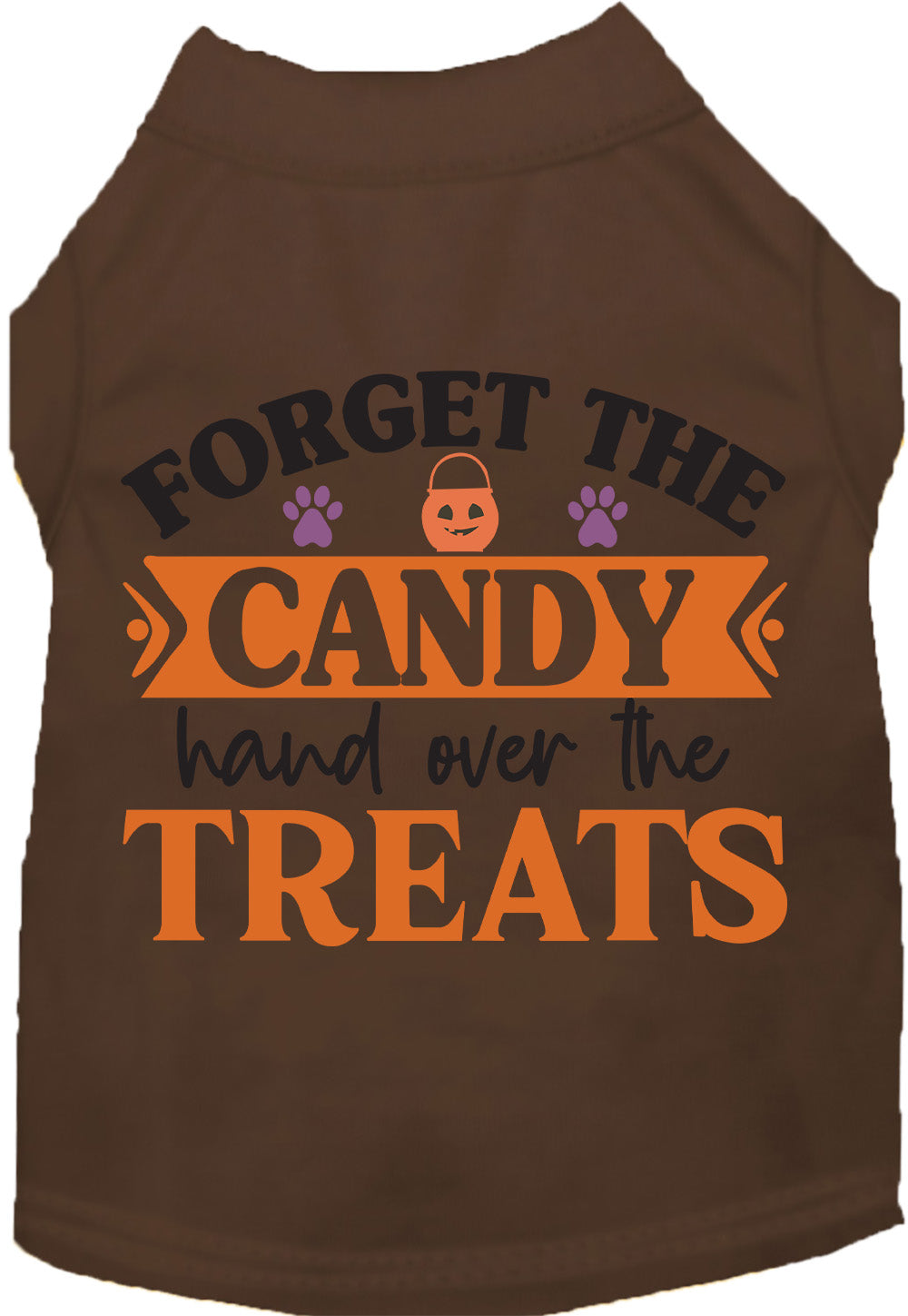 Brown pet shirt with 'Forget the Candy' Halloween design