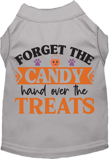 Gray pet shirt with 'Forget the Candy' Halloween design