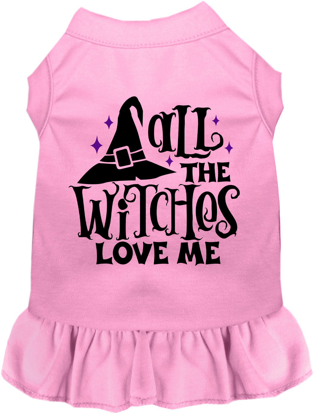 Light pink pet dress with 'All the Witches Love Me' design