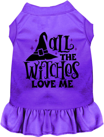 Purple pet dress with 'All the Witches Love Me' design