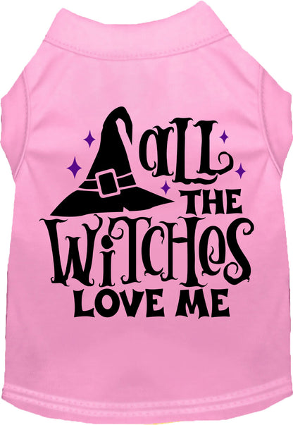 Pink pet shirt with 'All the Witches Love Me' design