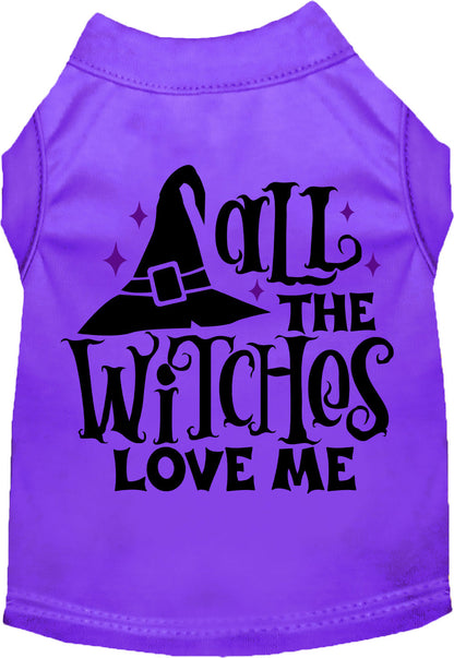 Purple pet shirt with 'All the Witches Love Me' design