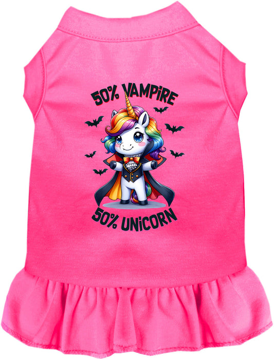Pink pet dress with 50% vampire unicorn design