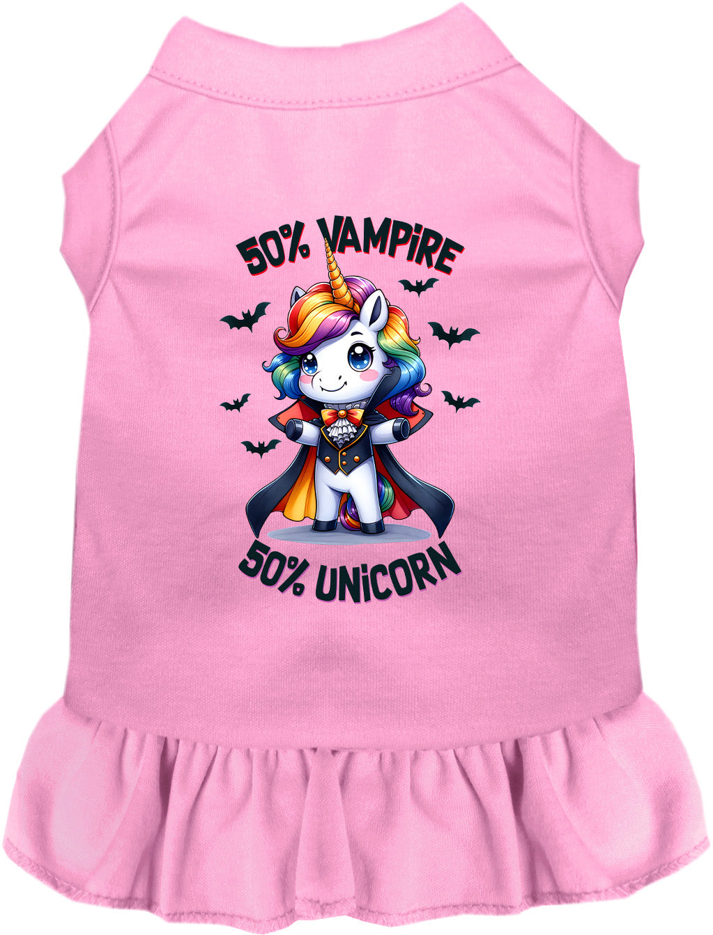 Light pink pet dress with 50% vampire unicorn design