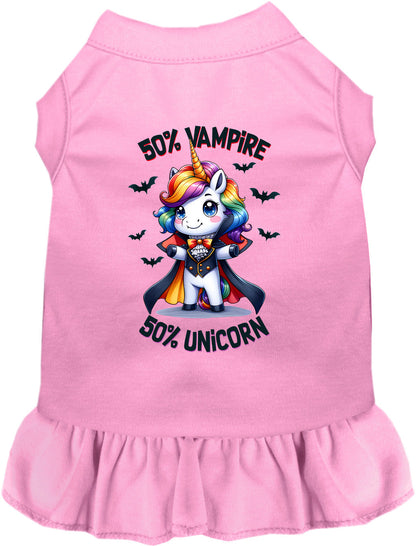 Light pink pet dress with 50% vampire unicorn design